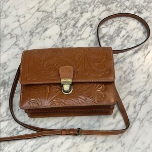 Patricia Nash Tan Embossed Leather Crossbody Bag
